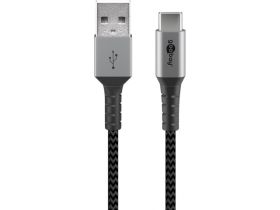 Kabel tekstylny USB-C ™ / USB-A z metalowymi wtyczkami 1m Goobay