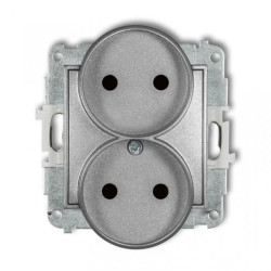 MINI Gniazdo podwójne b/u z przesłonami srebrny metalik 7MGPR-2p