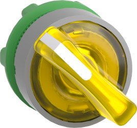 Toggle switch, 2 positions, illuminable, groping, waistband round, yellow, front ring gray, 90°, mounting Ø 22 mm, ZB5AK1483C0