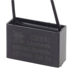 Kondensator rozruchowy do silnika 1µF 450VAC, CBB61, przewody ok. 10 cm, 35 × 14 × 23 mm