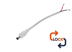 Wtyk DC 5.5x2.1 przewód biały 15cm 22awg z blokadą