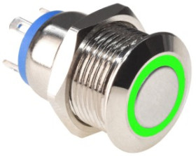 Przełącznik monostabilny RING 12mm zielony 12-24V