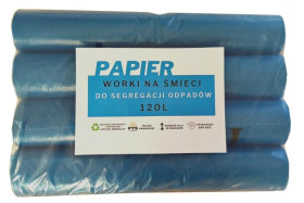 Worki na śmieci niebieskie 120l do segregacji odpadów nadruk Papier op. 100szt.