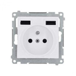 Simon 54 Gniazdo wtyczkowe ze zintegrowaną ładowarką 2xUSB (moduł), 2.1 A, 5 V DC, 230 V biały DGZ1ZUSB2AA.01/11