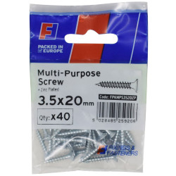 ForgeFix FPKMPS3520ZP Multi-Purpose Pozi Screw CSK ST ZP 3.5 x 20mm ForgePack 40