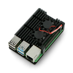 Obudowa justPi do Raspberry Pi 4B - aluminiowa z dwoma wentylatorami - czarna - LT-4B02