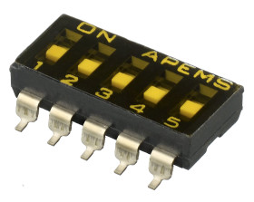 Przełącznik DIP 5-pozycyjny SPST SMD 100 mA przy 50 V DC (liniowy), 25 mA przy 24 V DC (impulsowy) -20 → +85°C