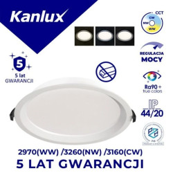 Oprawa downlight LED TIBERI CCT 23-29W-W max 3260lm ciepła/neutralna 3000-4000K IP44/20 Ø23 Ra90 5 lat gwar.biały 26383