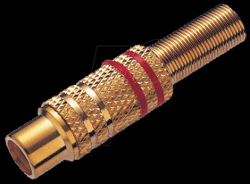 RCA coupling, gold, red ring, for Ø 6 mm