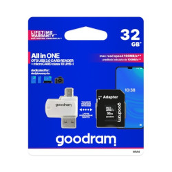 Goodram All in One M1A4 - karta pamięci microSD 32GB 100 MB/s klasa 10 + adapter + czytnik OTG