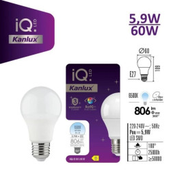 Żarówka LED E27 IQ-LED A60 5,9W-CW 806lm 6500K barwa zimna 3 lata Gwarancji 36675