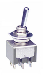 Przełącznik Wł.-wył.-wł. średnica wycięcia 12.5mm DPDT NKK Switches Płytka drukowana długość przełącznika 20mm