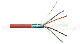 Kabel skrętka FTP (F/UTP), kat6, wewnętrzny, czerwony, LSOH/LSZH, 4x2x26 AWG, 305m, linka