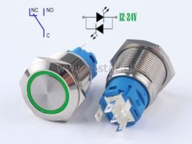 Przycisk chwilowy 19mm LED zielony 12-24V