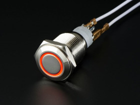 Rugged Metal Pushbutton with Red LED Ring (16mm Red Momentary)