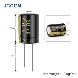KONDENSATOR 68UF 450V ELEKTROLITYCZNY Ø18x22mm 105°C JCCON LOW ESR AUDIO