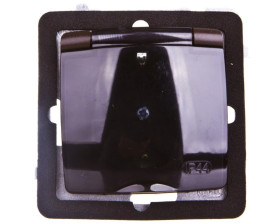 KARO Gniazdo bryzgoszczelne z/u Schuko IP44 z przesłonami klapka przezroczysta czekoladowy metalik GPH-1SSP/m/40/d