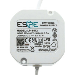 Zasilacz ZI LED 12V/5A IP67 60W LP-6012 do puszki dopuszkowy