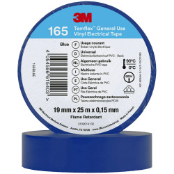 3M 165BL6E Temflex&#x2122; 165 Electrical Tape Blue 25 m x 19 mm 1 pc