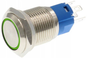 PRZYCISK PRZEŁĄCZNIK WANDALOODPORNY MONOSTABILNY 12-24V 19MM ZIELONY LED