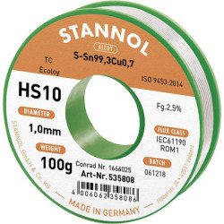 Stannol 631906 HS10 Solder Lead-Free Sn993Cu07 1mm 100g Reel