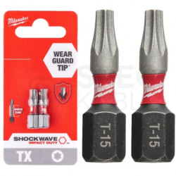 Bity udarowe do wkrętarki TORX TX15 25mm 1/4" HEX Shockwave MILWAUKEE 2szt