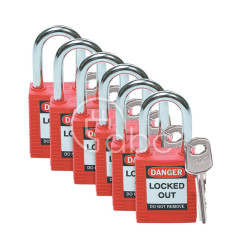 Kłódka bezpieczeństwo LOTO, nylonowa, szekla 38 mm, czerwona (6 szt.), 051339