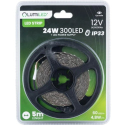 Zestaw Taśma LED Pasek 12V 24W 300LED SMD 2835 Zimna 8mm 5m + Zasilacz
