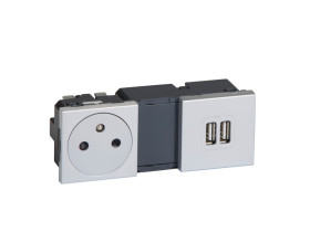 MOSAIC Ładowarka USB 2,4A + gniazdo pojedyncze z uziemieniem zestaw zespolony aluminium 079395 LEGRAND