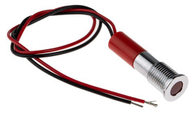 Lampka kontrolna do montażu panelowego 24V dc, czerwona 8mm LED Chrom Wyprowadzenia RS PRO