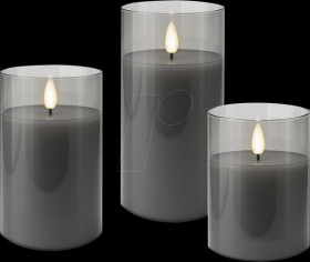 77755 Set of 3 LED real wax candles, grey-transparent, warm white, tim