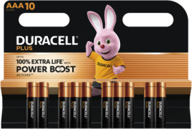 Alkali manganese-battery, 1.5 V, LR03, AAA, round cell, surface contact, DURACELL PLUS POWER BOOST AAA10