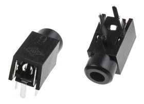 Złącze Jack 2,5 mm Żeński Mono Montaż na płytce drukowanej Czarny 30 V DC, 30 V AC 500mA