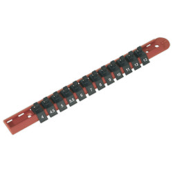 Sealey AK1412 Socket Retaining Rail with 12 Clips 1/4&quot;sq Drive