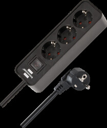1153230000 Ecolor socket outlet, 3-way, 1.5 m, black