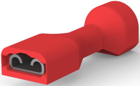 Insulated flat plug sleeve, 4.75 x 0.81 mm, 0.32 to 0.82 mm², AWG 22 to 18, brass, tin-plated, red, 2-520275-2