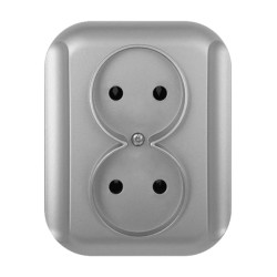 TOPAZ Gniazdo podwójne podtynkowe bez uziemienia GPt-5t srebrne