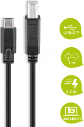 67985 USB 2.0 cable, C plug to B plug, 1 m