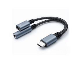 Adapter wtyk USB-C - gniazdo Jack 3.5mm 4pin/gniazdo USB-C PD