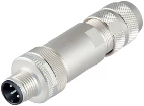 Plug, M12, 4 pole, clamp connection, screw locking, straight, 99 1527 814 04