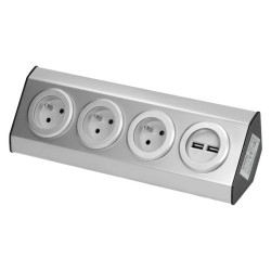 Gniazdo meblowe, kuchenne montowane na rzepy, z ładowarką USB - 3x2P+Z, 2xUSB, INOX.,FS-3