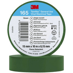 3M 165GR1E Temflex&#x2122; 165 Electrical Tape Green 10 m x 15 mm 1 pc