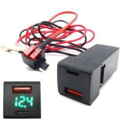 Ładowarka USB 12-24V QC 3.0 mini GREEN USB-C PD + woltomierz + kable