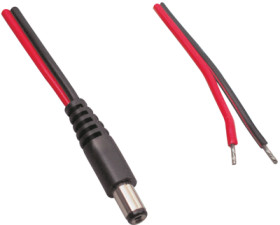 DC connection cable, 500 mm, red/black, plug 2.1 x 5.5 mm, straight to open end, 075109