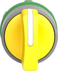 Toggle switch, 3 positions, unlit, latching, waistband round, yellow, front ring gray, 45°, mounting Ø 22 mm, ZB5AD505C0