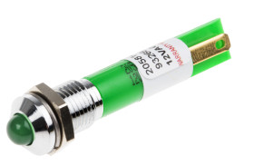 Lampka kontrolna do montażu panelowego 12V ac, zielona 8mm LED Chrom Końcówka lutownicza RS PRO