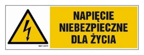 ZNAK - HB002 Napięcie niebezpieczne dla życia 45 x 15 cm FN - Folia samoprzylepna