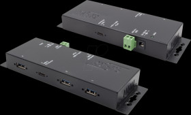 EX-1190HMVS-PD USB 3.0 4-port industrial hub, 3x A, 1x C, 15-kV ESD