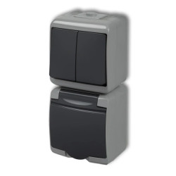 JUNIOR Łącznik świecznikowy z gniazdem hermetycznym (klapka grafitowa) popielaty / grafitowy 30WGHP-2