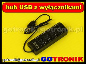 Hub USB 2.0 / 4 porty / aktywny / z wyłącznikami